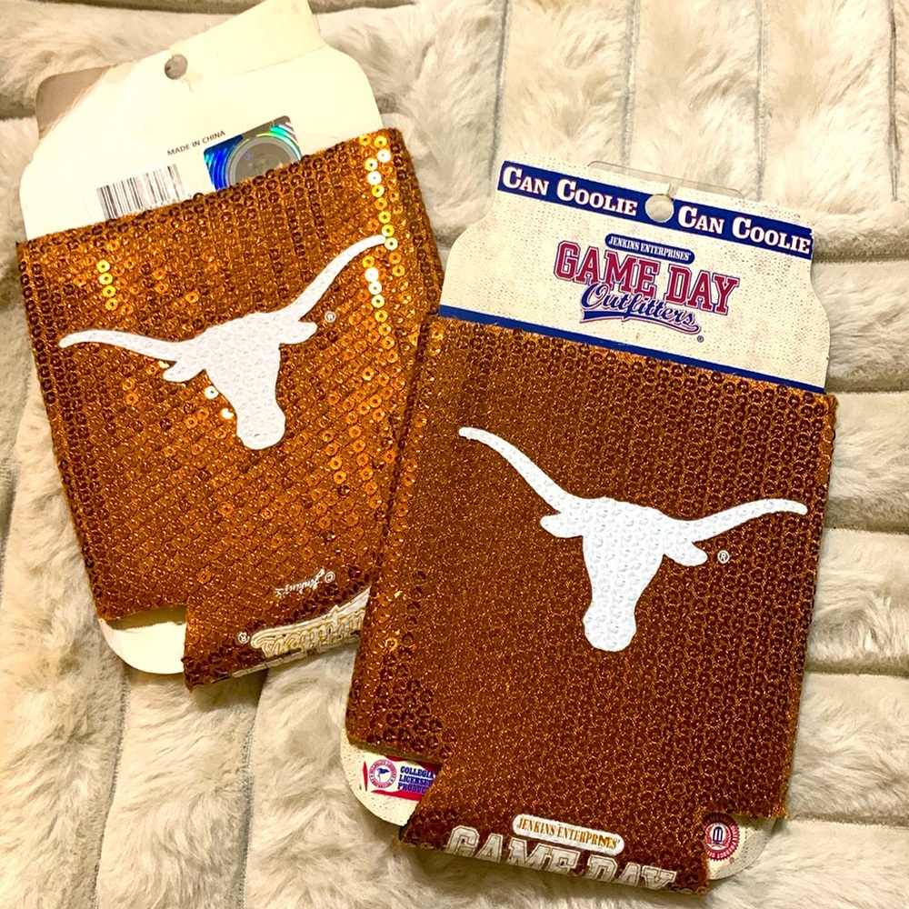 2 sequined Texas longhorn coozies